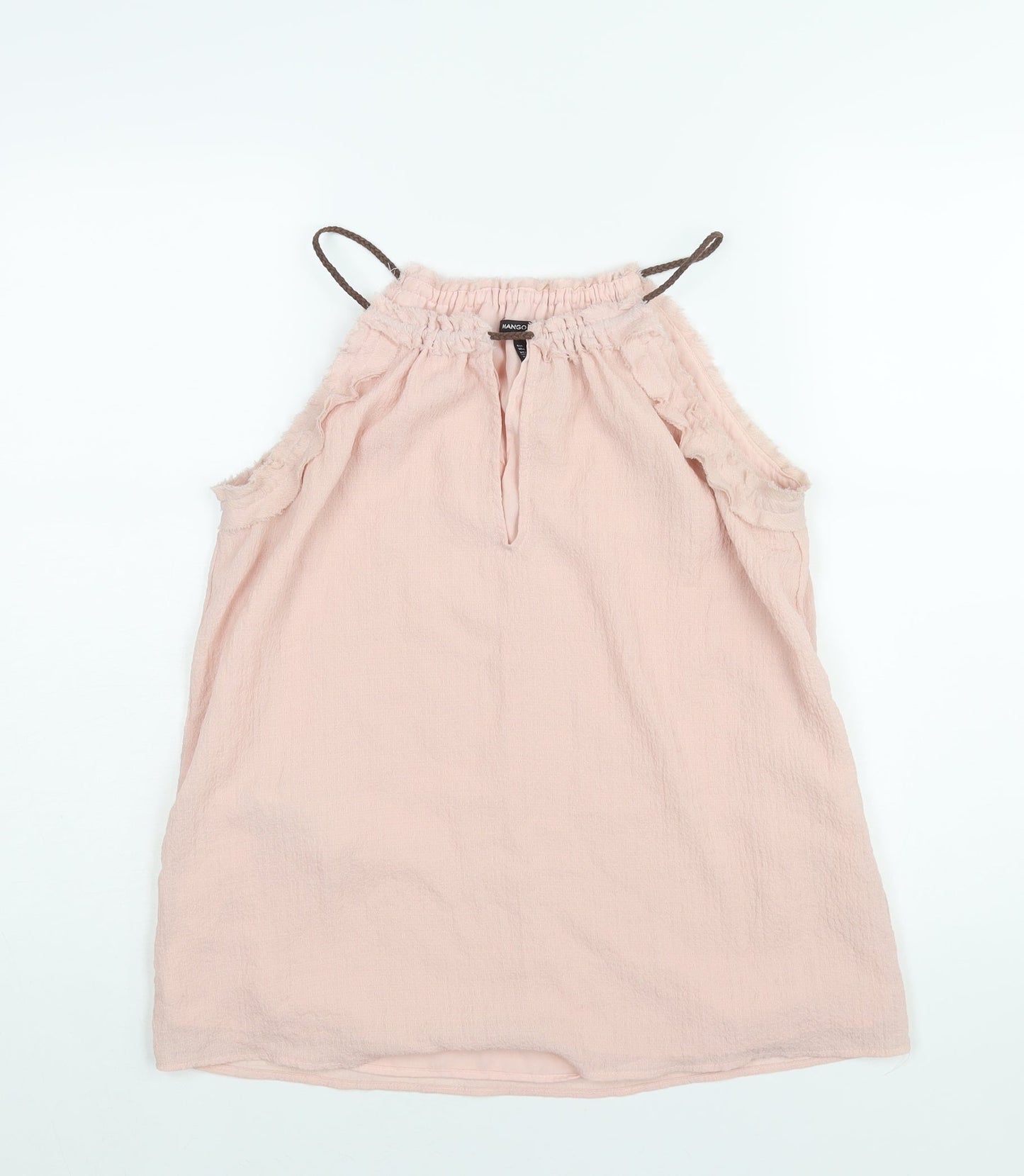 Mango Womens Pink Polyester Camisole Blouse Size S Round Neck - Raw Edge Keyhole Neck