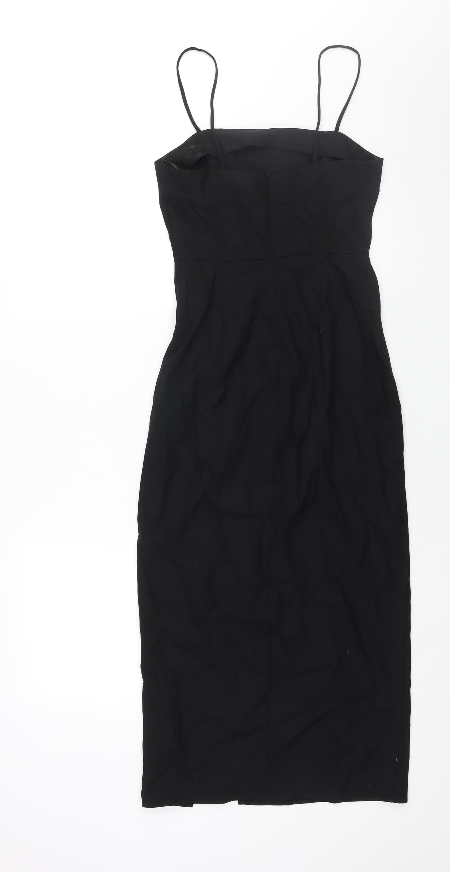 Zara Womens Black Polyester Slip Dress Size XS Square Neck Zip - Front Slit