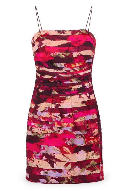 Condici Womens Pink Geometric Polyester Shift Size 8 Square Neck Zip - Layered Frill