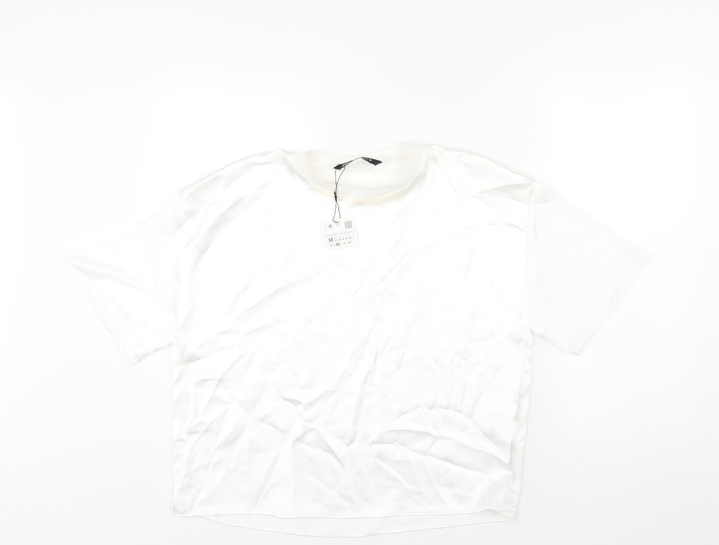 Zara Womens White Polyester Basic Blouse Size M Crew Neck