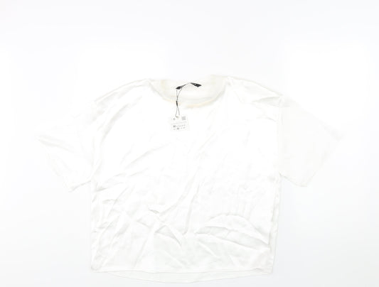 Zara Womens White Polyester Basic Blouse Size M Crew Neck