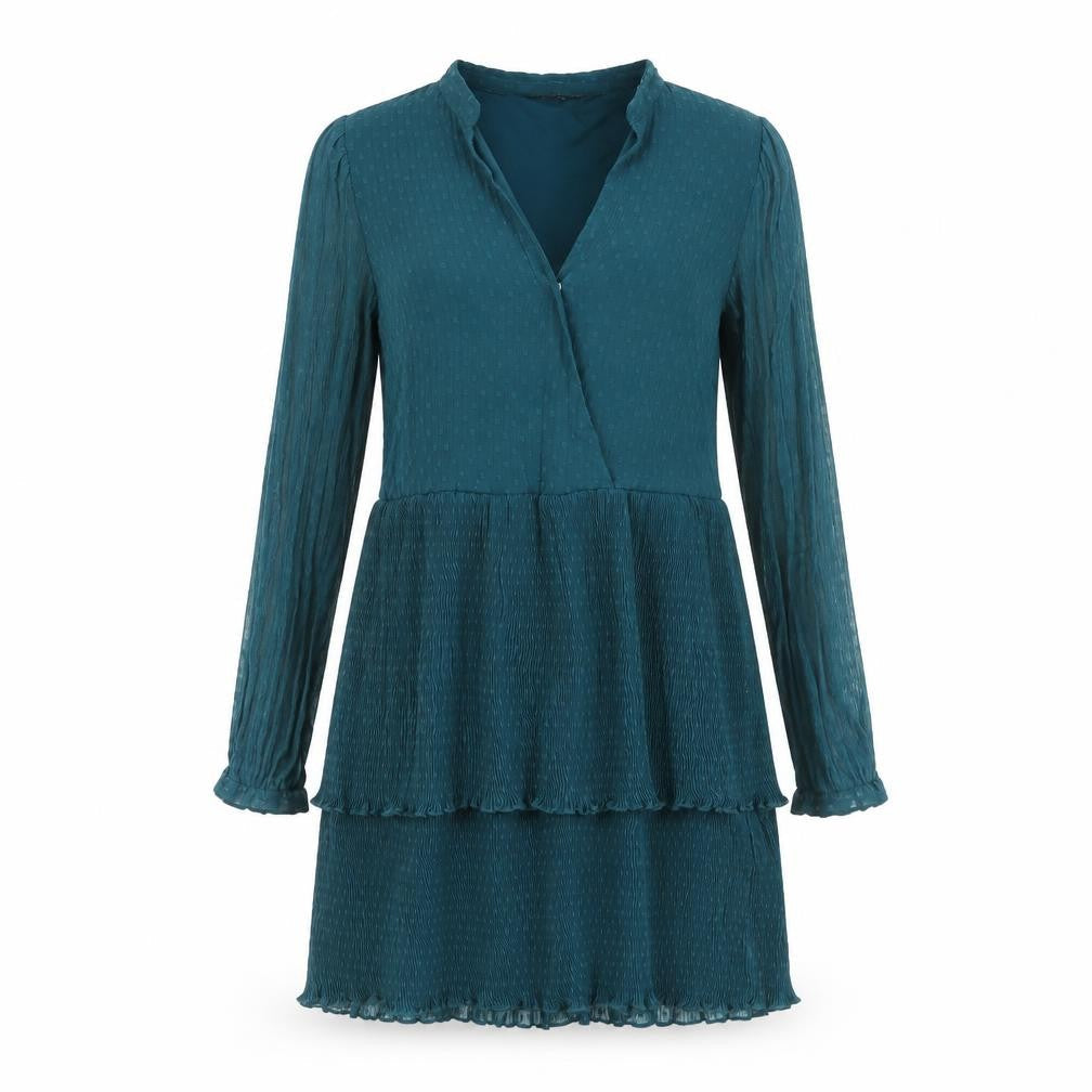 Zara Womens Blue Polyester Shift Size L V-Neck Snap - Frill