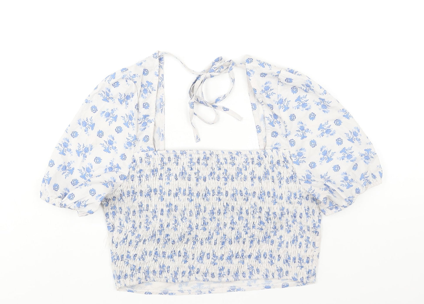 In the Style Womens Blue Floral Polyester Basic Blouse Size 14 Square Neck - Rouched Button Detail