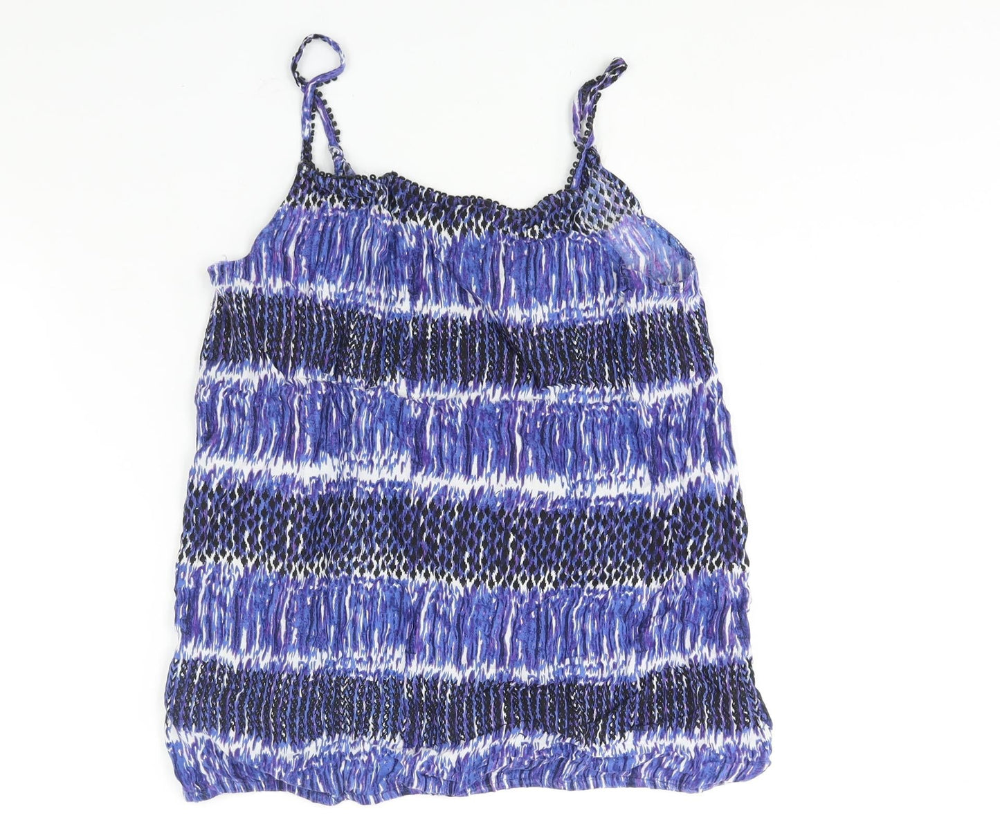 BHS Womens Blue Geometric Viscose Camisole Blouse Size 12 Scoop Neck - Button Detail