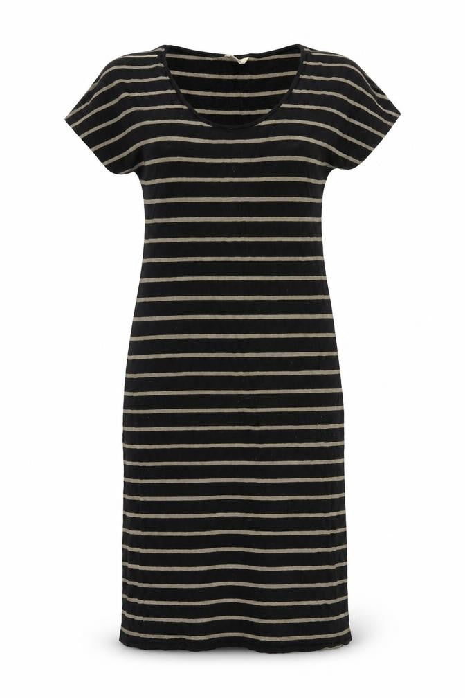 Monsoon Womens Black Striped Viscose Shift Size 10 Round Neck Pullover