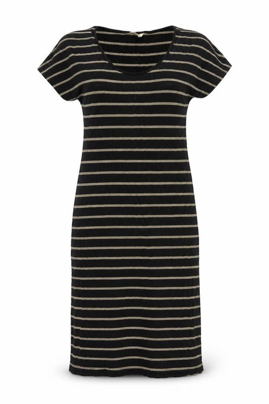 Monsoon Womens Black Striped Viscose Shift Size 10 Round Neck Pullover