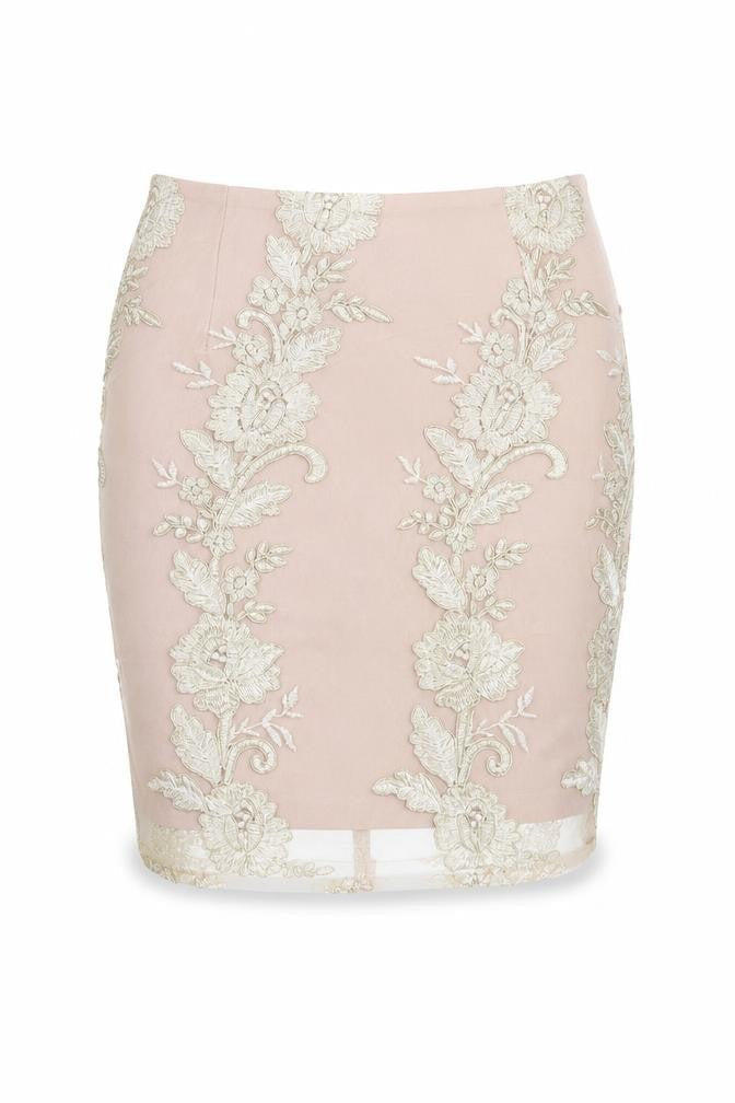 Love & Other Things Womens Pink Floral Polyester Bandage Skirt Size 8 Zip - Embroidered