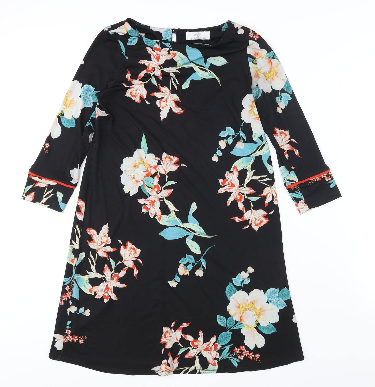 Wallis Womens Black Floral Polyester Shift Size 8 Round Neck Pullover