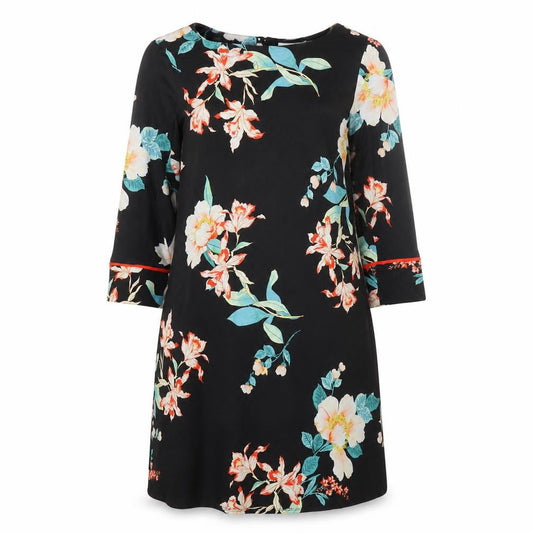 Wallis Womens Black Floral Polyester Shift Size 8 Round Neck Pullover
