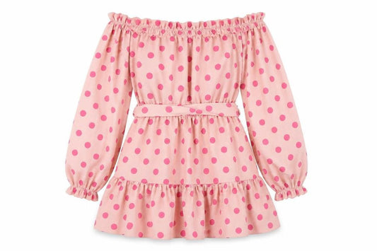 PRETTYLITTLETHING Womens Pink Polka Dot Polyester A-Line Size 12 Off the Shoulder Pullover - Frill Belted