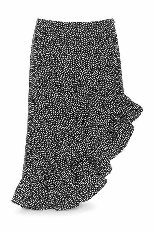 Naanaa Womens Black Polka Dot Polyester A-Line Skirt Size 8 Zip - Asymmetric Hem Frill