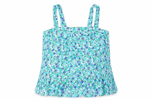 Marks and Spencer Womens Green Floral Cotton Camisole Blouse Size 14 Square Neck