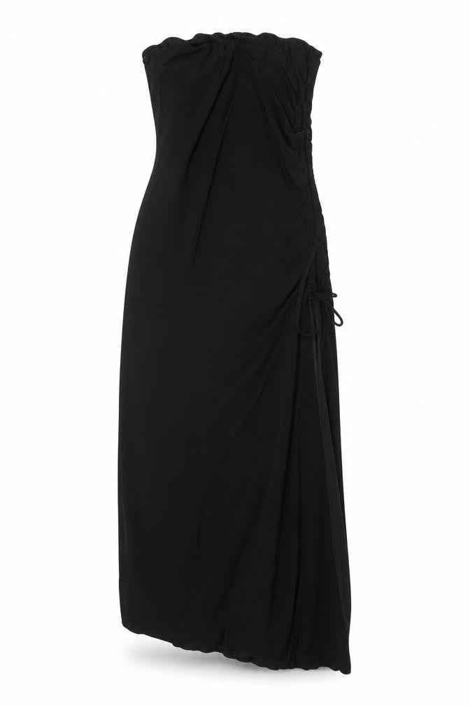 PRETTYLITTLETHING Womens Black Polyester Slip Dress Size 12 Square Neck Pullover - Drawstring Detail