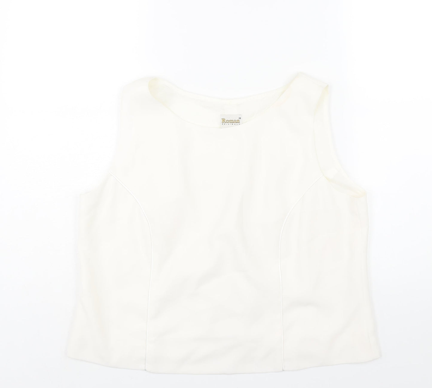 Roman Womens White Polyester Camisole Blouse Size 18 Round Neck - Lace Piping Detail