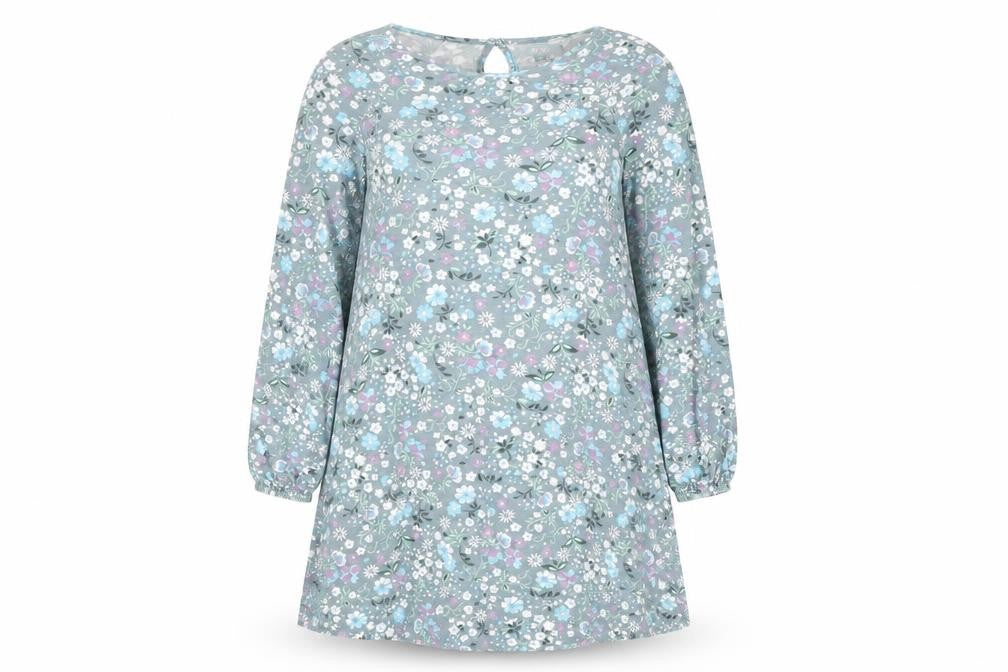 Studio Womens Blue Floral Viscose A-Line Size 16 Round Neck Button - Size 16-18