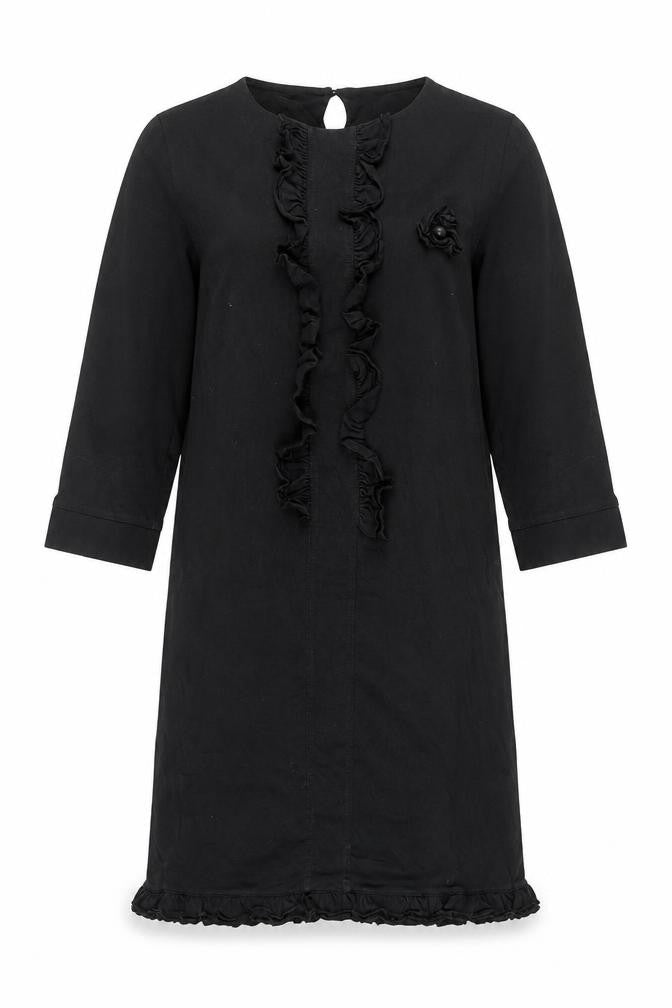 Almatrichi Womens Black Polyester Shift Size M Round Neck Button - Frill Floral Broach