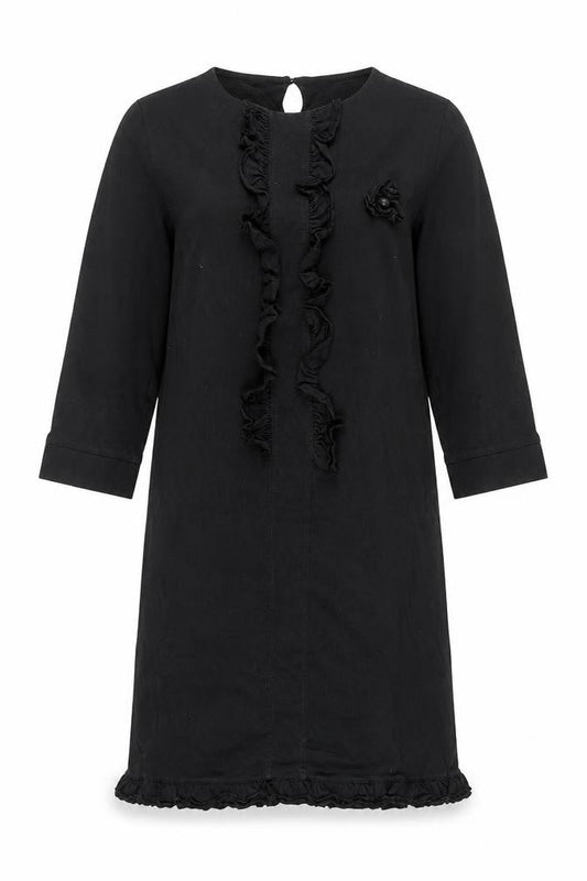 Almatrichi Womens Black Polyester Shift Size M Round Neck Button - Frill Floral Broach