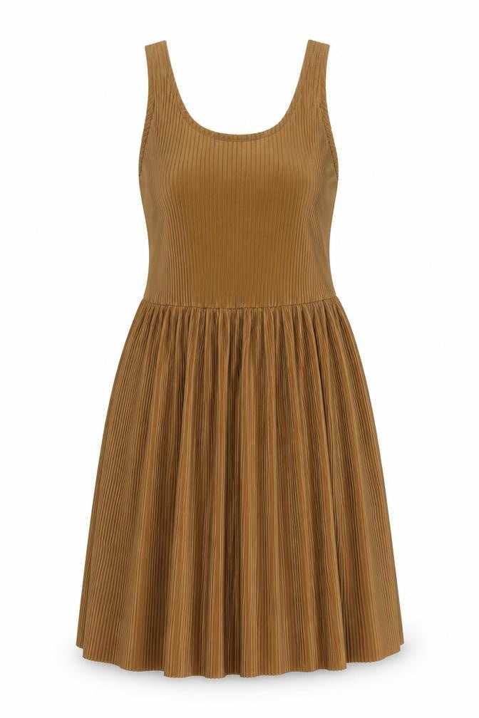 Pull&Bear Womens Brown Polyester Fit & Flare Size S Scoop Neck Pullover - Pleated