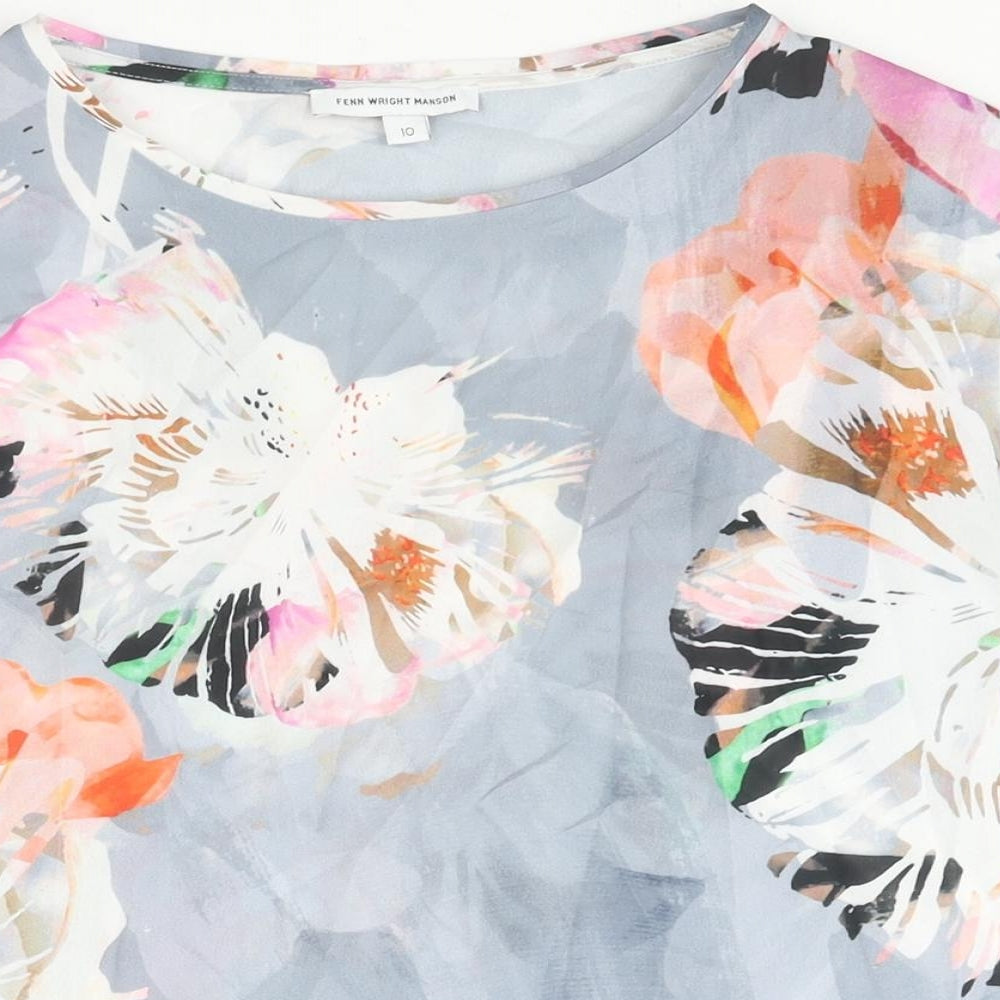 Fenn Wright Manson Womens Multicoloured Floral Polyester Basic Blouse Size 10 Round Neck