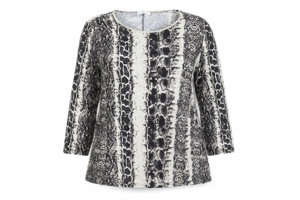 Emilia Womens Grey Animal Print Polyester Basic Blouse Size XL Round Neck - Snake Print