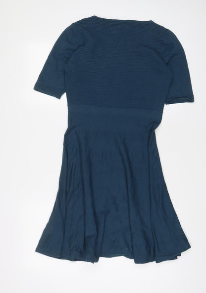 Oasis Womens Blue Cotton A-Line Size M Crew Neck Pullover