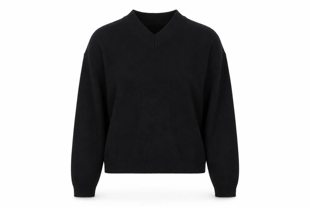 Marks & Spencer Womens Black V-Neck Cotton Pullover Jumper Size M