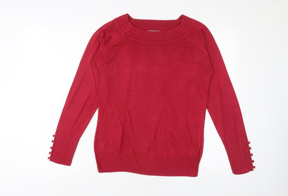 Marks & Spencer Womens Pink Boat Neck Acrylic Pullover Jumper Size M - Buttons
