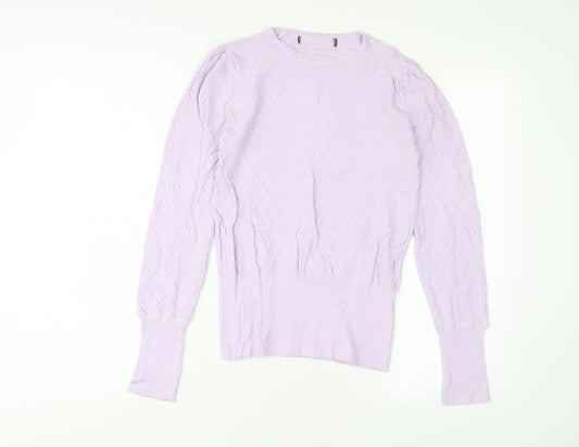 Marks and Spencer Womens Purple Crew Neck Viscose Pullover Jumper Size 8 - Embroidered