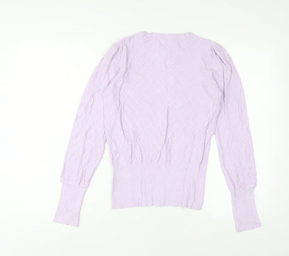 Marks & Spencer Womens Purple Crew Neck Viscose Pullover Jumper Size 8 - Embroidered