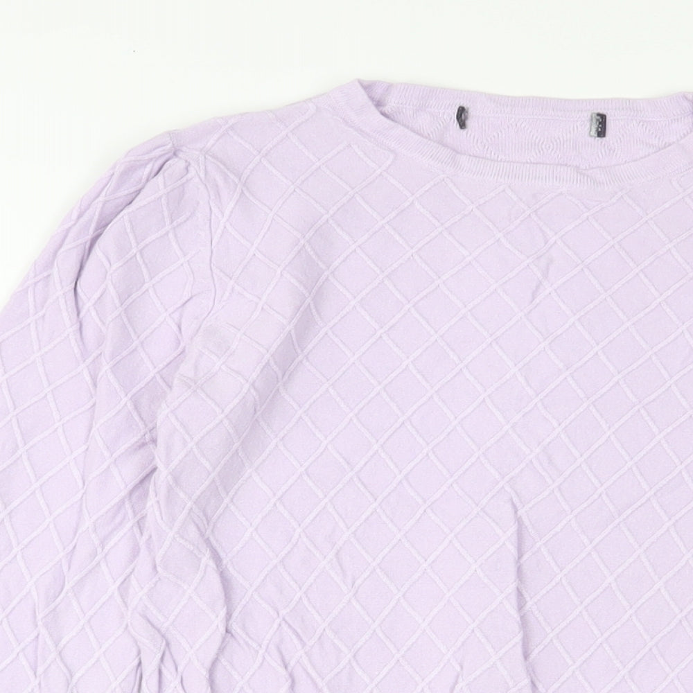 Marks and Spencer Womens Purple Crew Neck Viscose Pullover Jumper Size 8 - Embroidered
