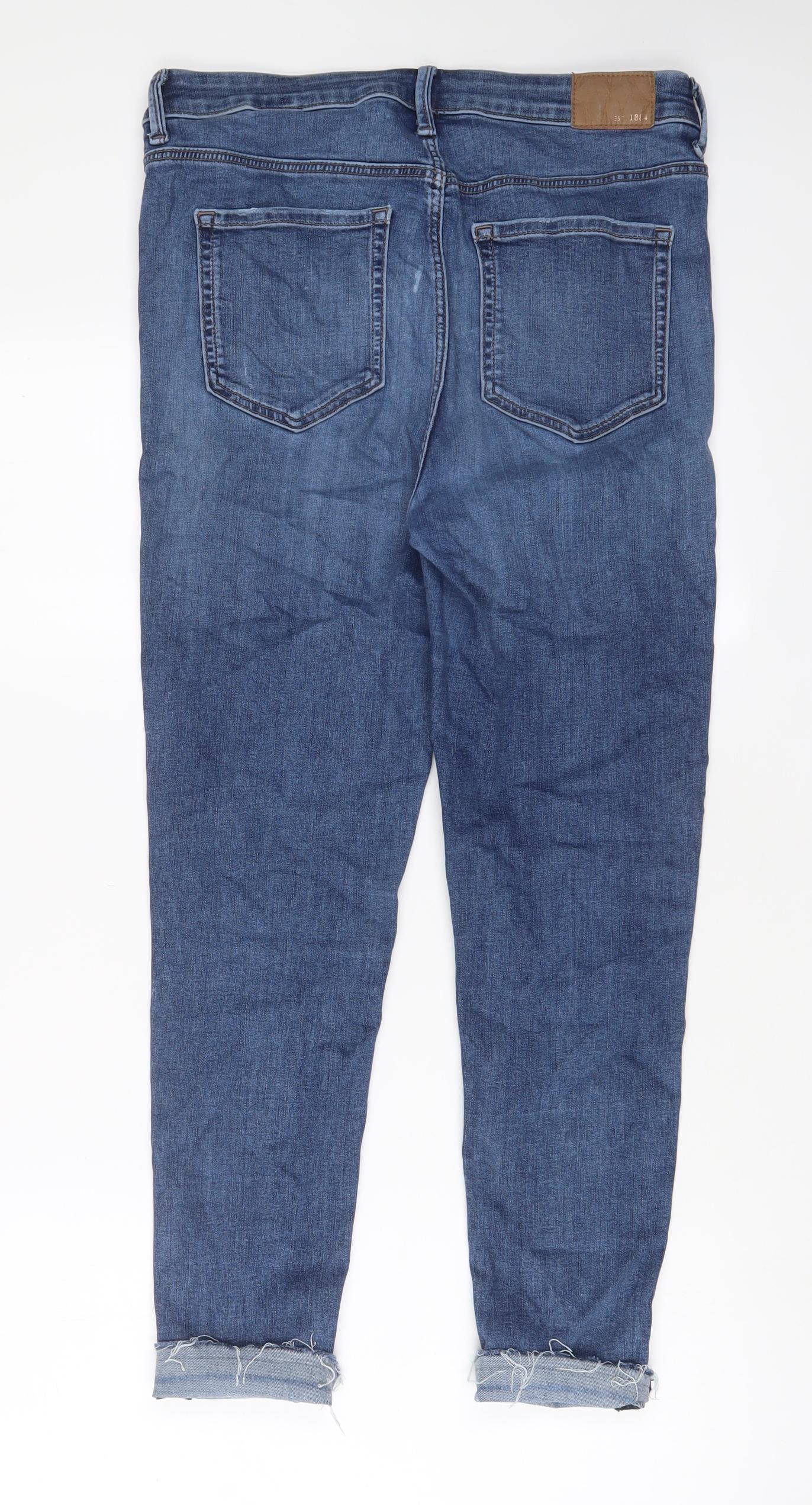 Marks and Spencer Womens Blue Cotton Skinny Jeans Size 12 L25 in Regular Zip