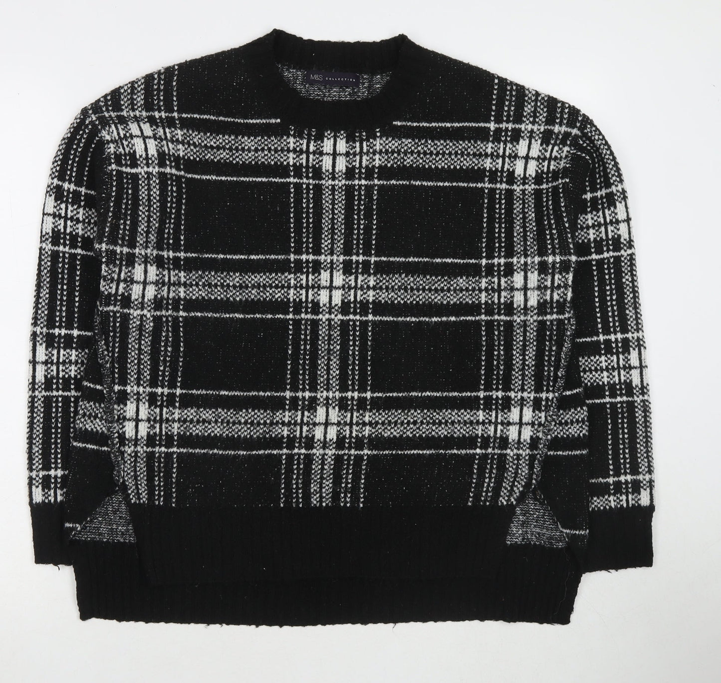 Marks and Spencer Womens Black Round Neck Check Acrylic Pullover Jumper Size M