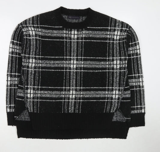 Marks and Spencer Womens Black Round Neck Check Acrylic Pullover Jumper Size M