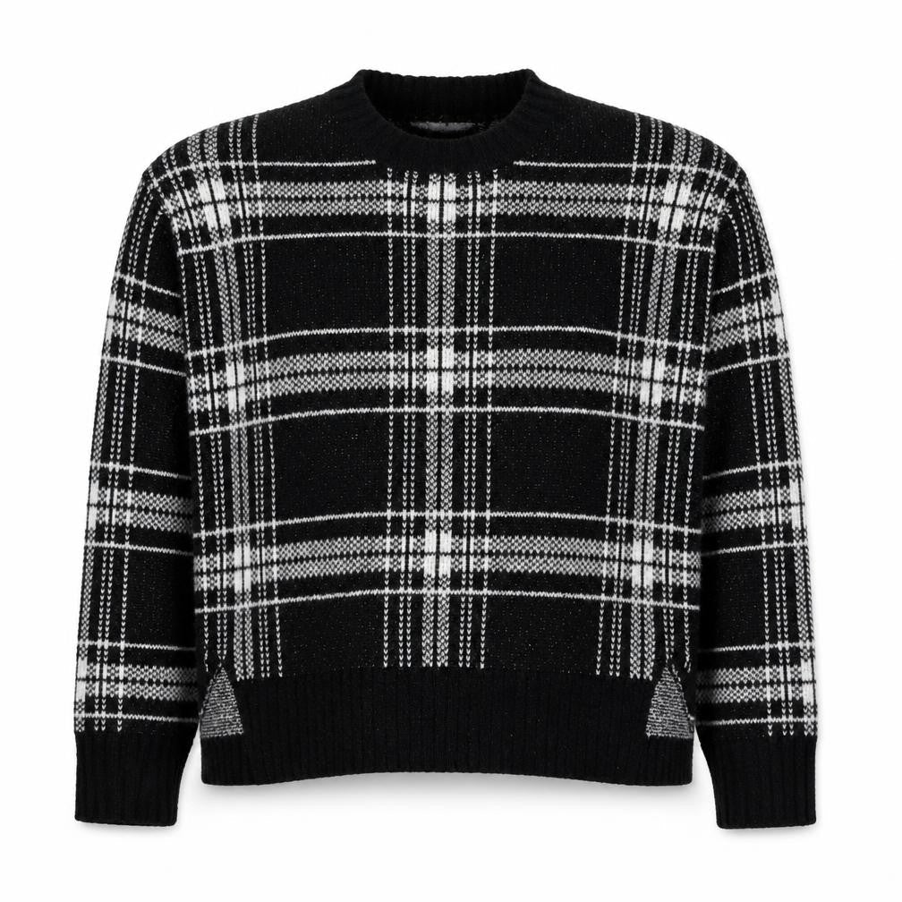 Marks & Spencer Womens Black Round Neck Check Acrylic Pullover Jumper Size M