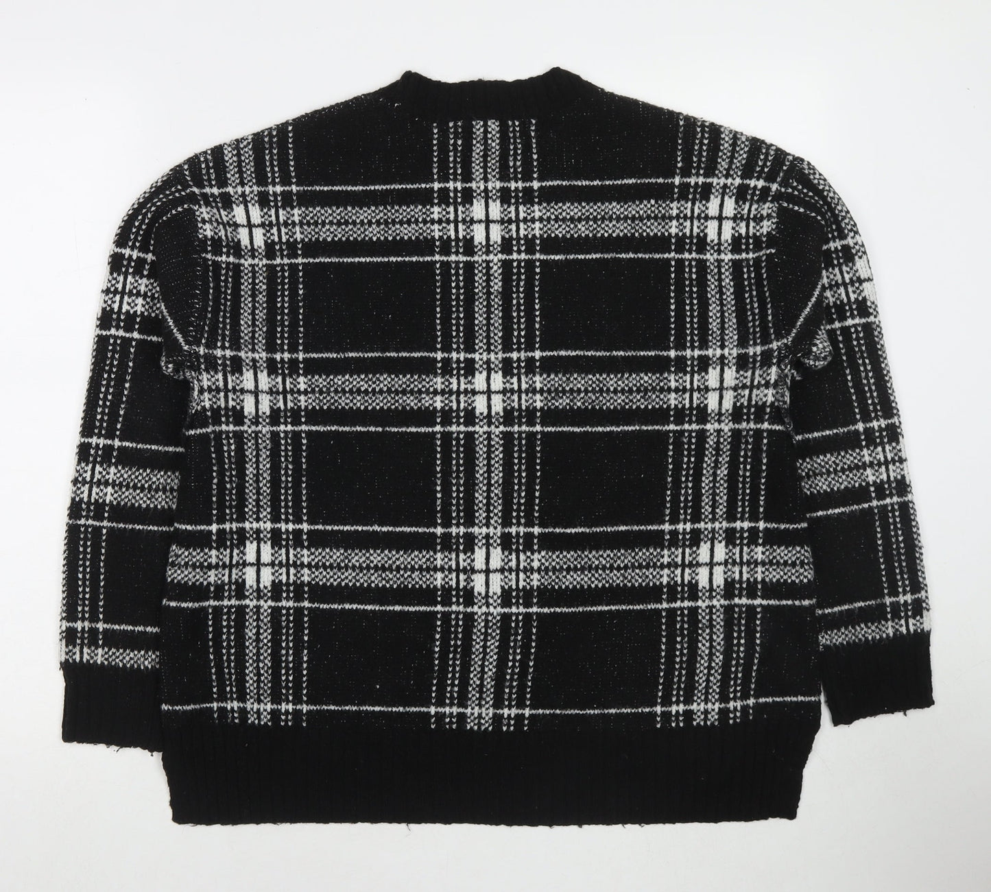 Marks and Spencer Womens Black Round Neck Check Acrylic Pullover Jumper Size M