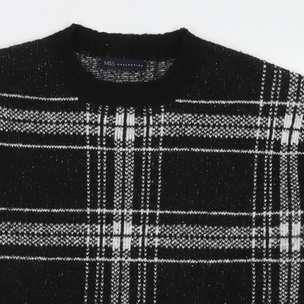 Marks and Spencer Womens Black Round Neck Check Acrylic Pullover Jumper Size M
