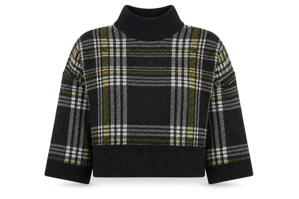 New Look Womens Grey Mock Neck Check Acrylic Pullover Jumper Size M