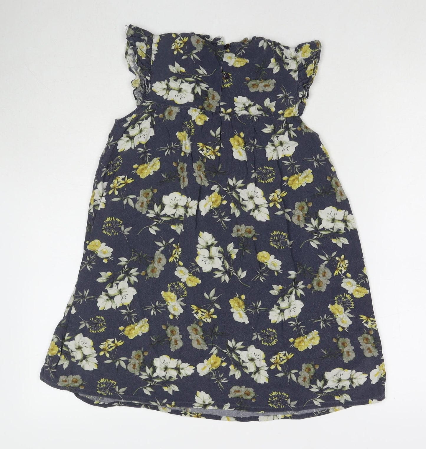 NEXT Girls Blue Floral Viscose Tank Dress Size 9 Years Round Neck Button