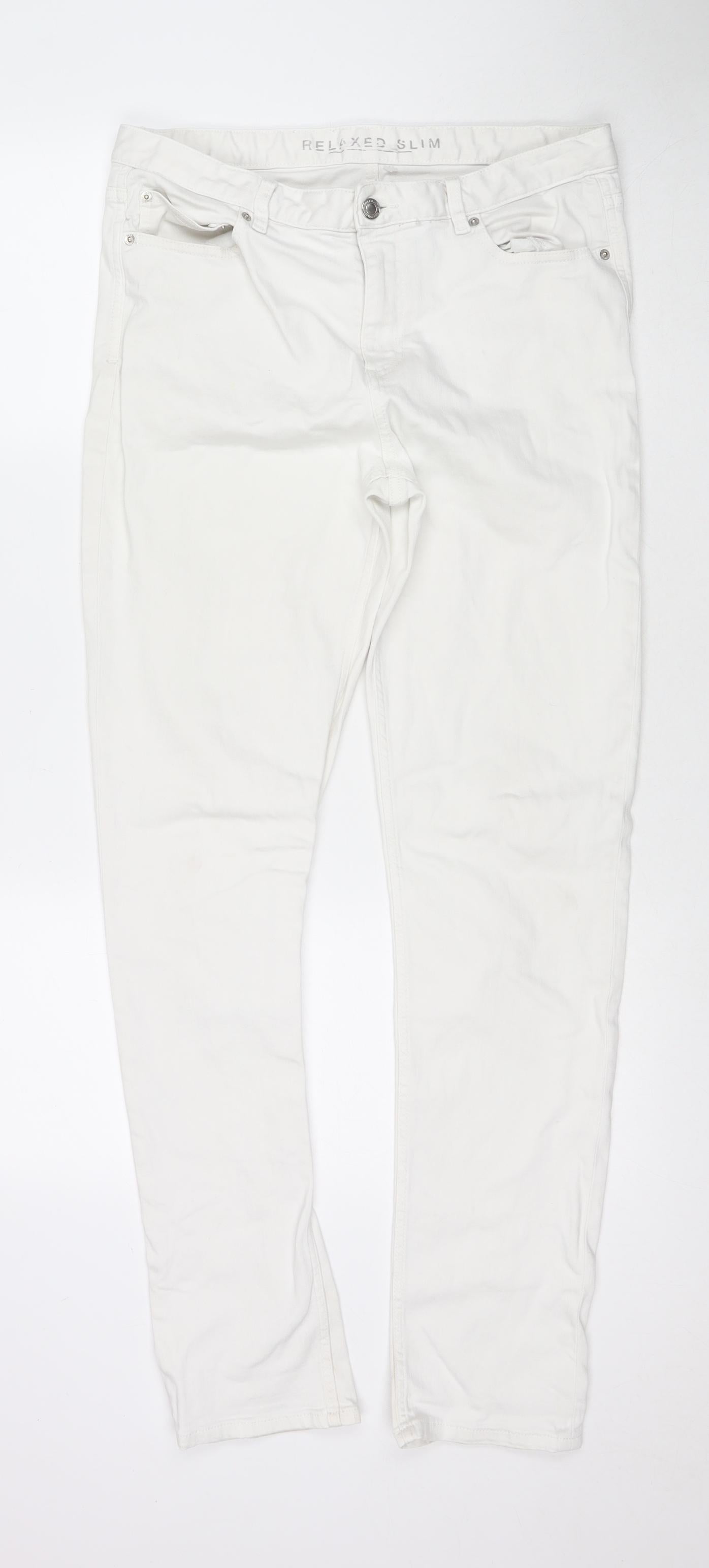 Marks and Spencer Womens White Cotton Skinny Jeans Size 12 L31 in Regular Zip