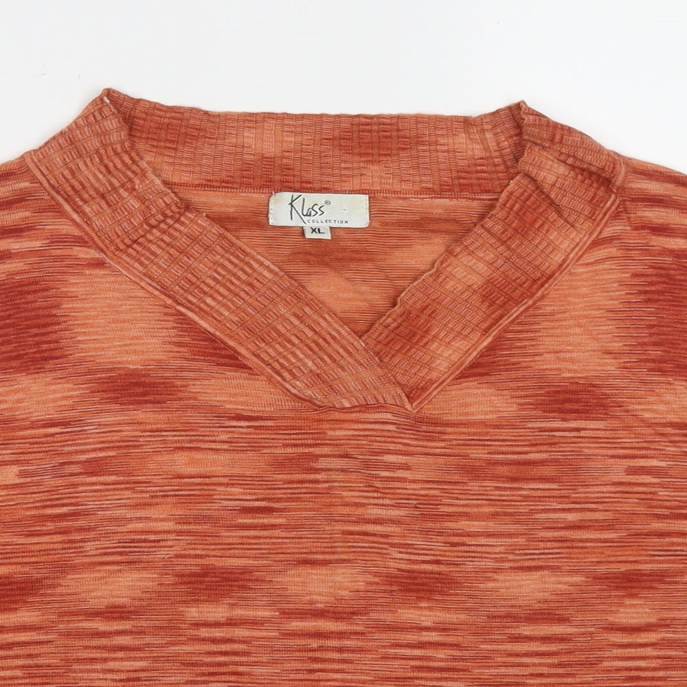 Klass Womens Orange V-Neck Viscose Pullover Jumper Size XL