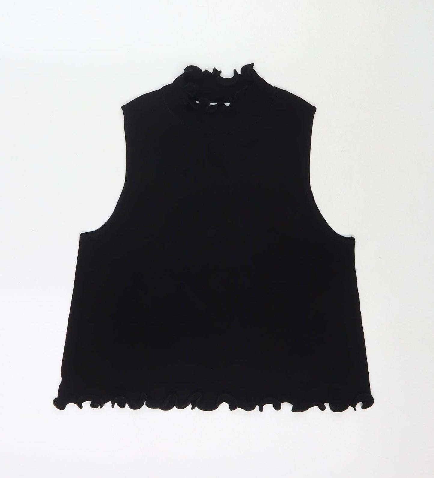 Zara Womens Black Polyester Basic Tank Size S Round Neck