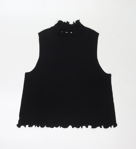 Zara Womens Black Polyester Basic Tank Size S Round Neck