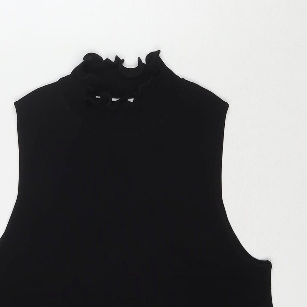 Zara Womens Black Polyester Basic Tank Size S Round Neck