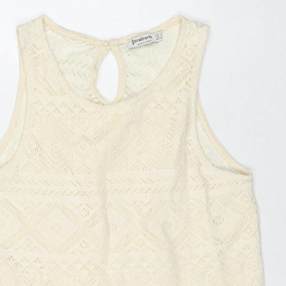 Stradivarius Womens Ivory Polyester Basic Tank Size S Round Neck