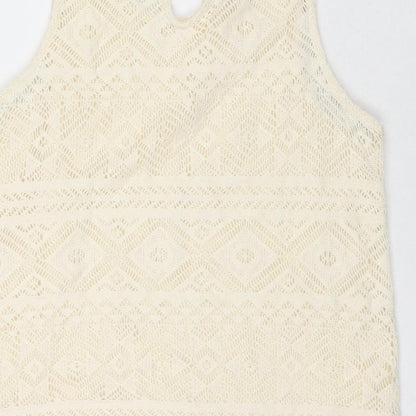 Stradivarius Womens Ivory Polyester Basic Tank Size S Round Neck