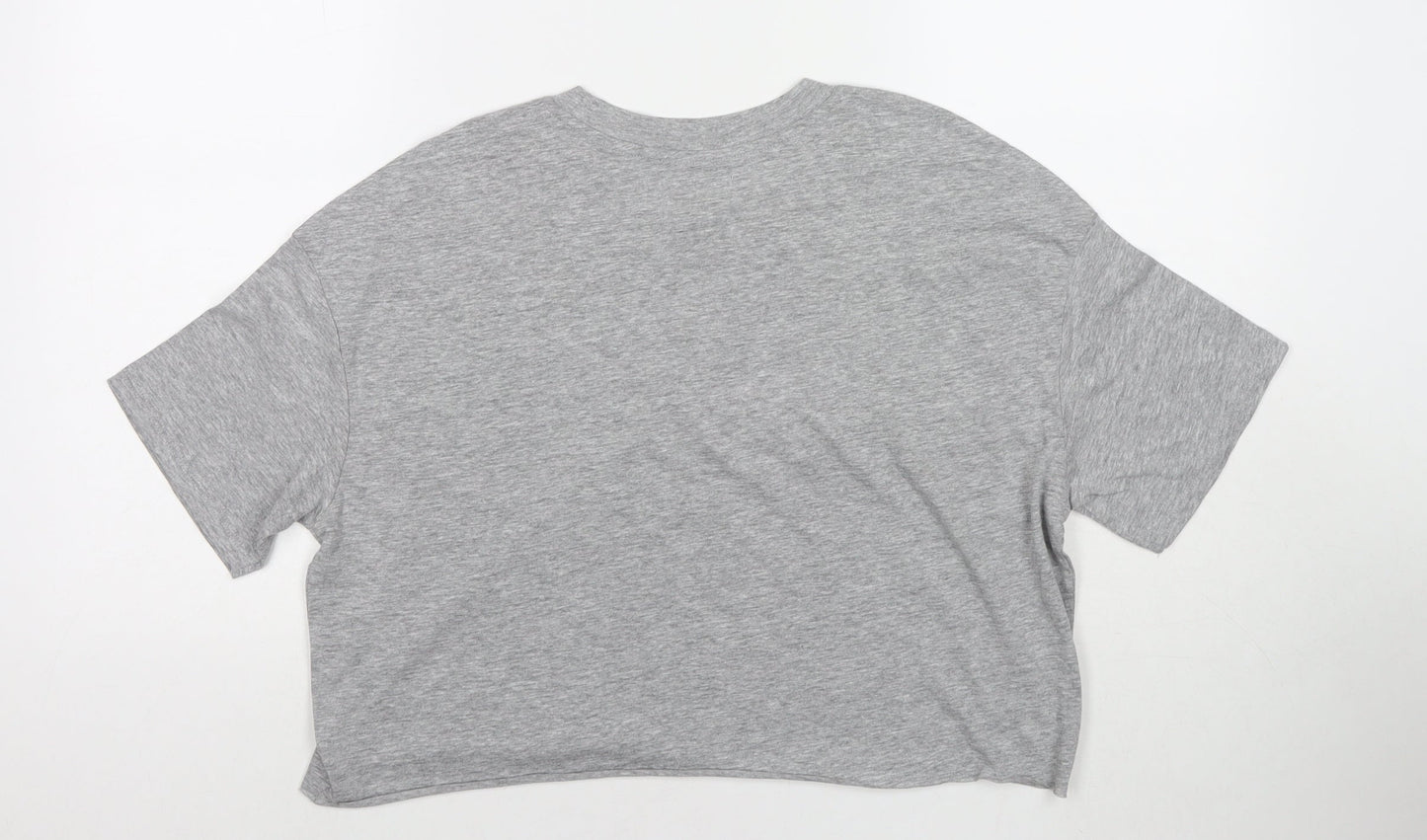 Lefties Womens Grey Polyester Cropped T-Shirt Size M Round Neck