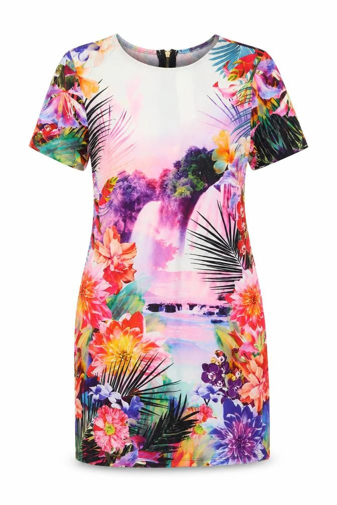 Lipsy Womens Multicoloured Floral Polyester A-Line Size 8 Round Neck Zip