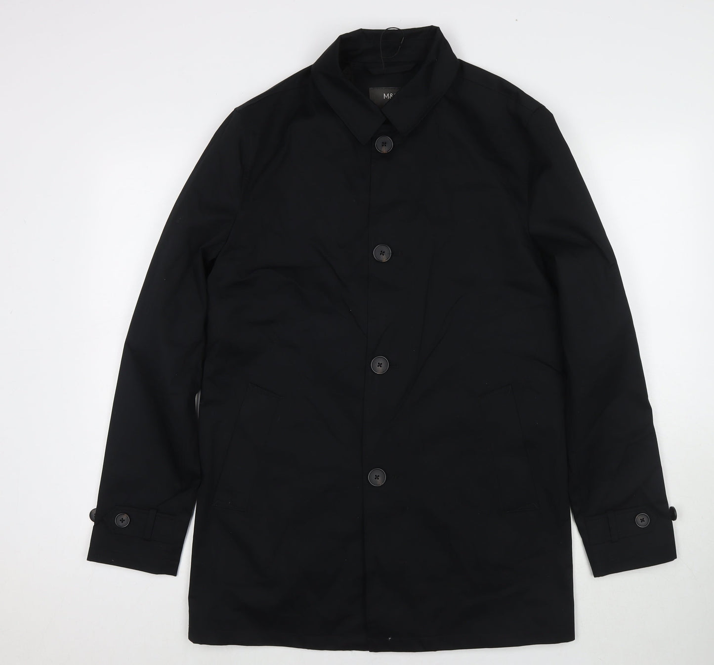 Marks and Spencer Mens Black Overcoat Jacket Size S Button