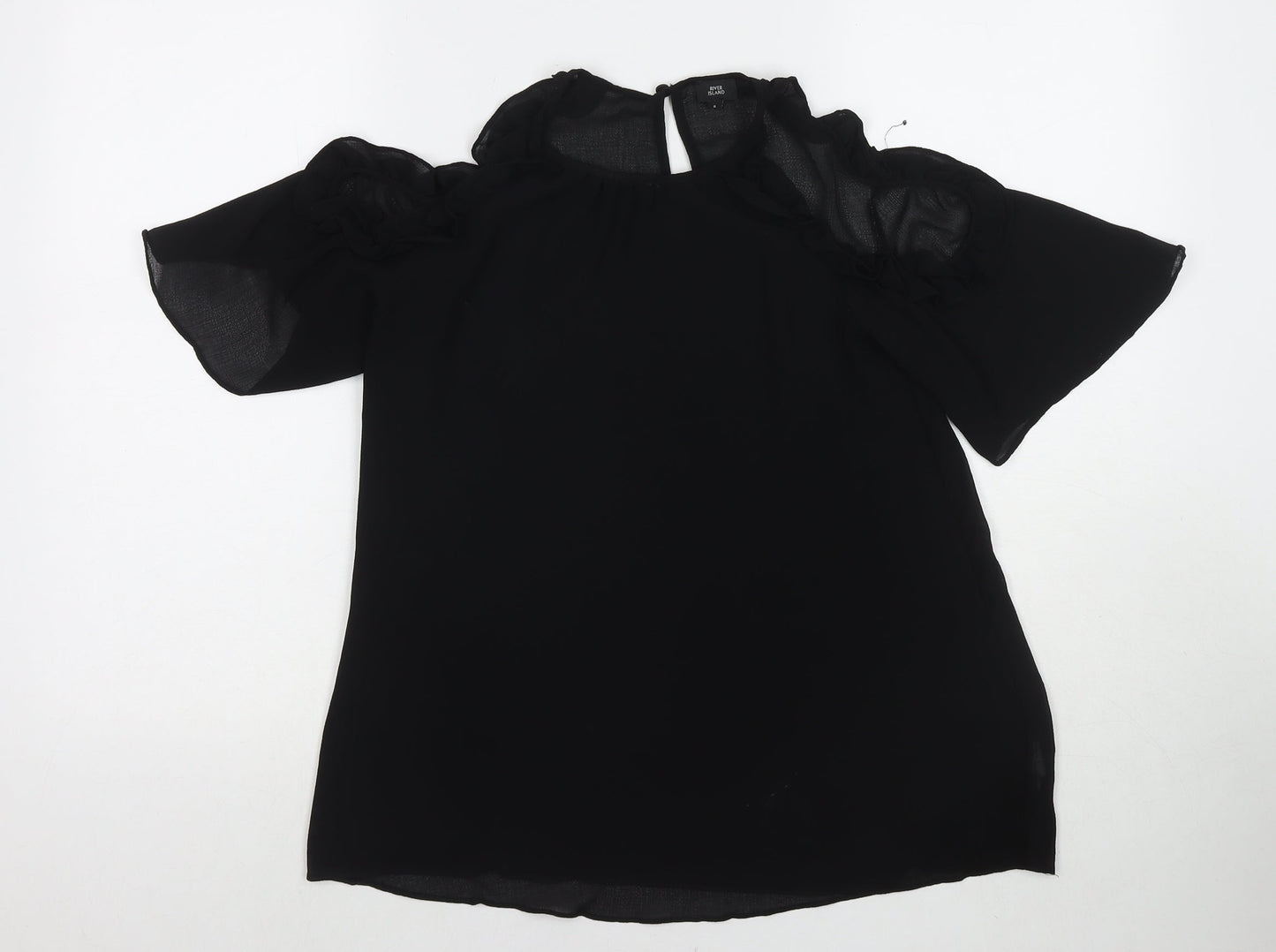 River Island Womens Black Polyester Basic Blouse Size 6 Round Neck - Cold Shoulder