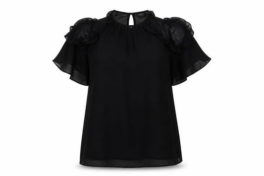 River Island Womens Black Polyester Basic Blouse Size 6 Round Neck - Cold Shoulder